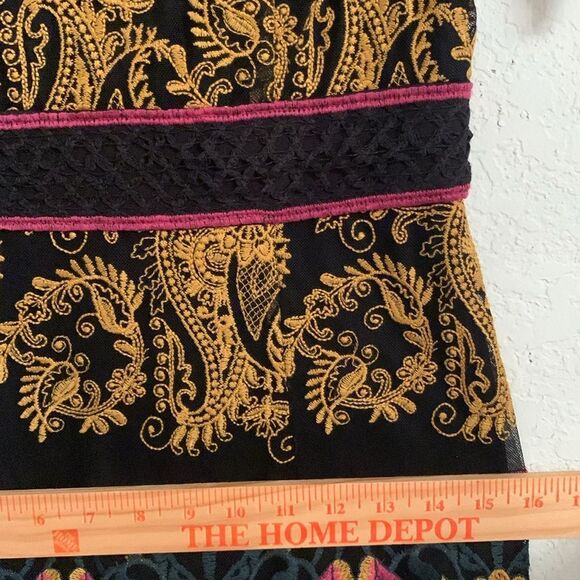 Anthropologie Jacguin Embroidered Elegant Black Gold Lace Midi Dress Size 2 - Picture 8 of 13